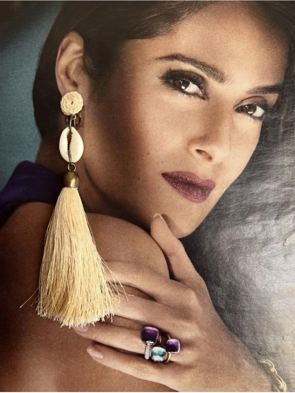 Elo7 Shell Raffia Silk Tassel Brass Fringe Dangling Earrings 5”